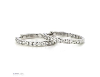 14K WHITE GOLD, 1.00CT TDW DIAMOND, HOOP EARRINGS....