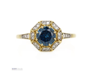 14K YELLOW GOLD, FANCY BLUE DIAMOND AND DIAMOND, D...