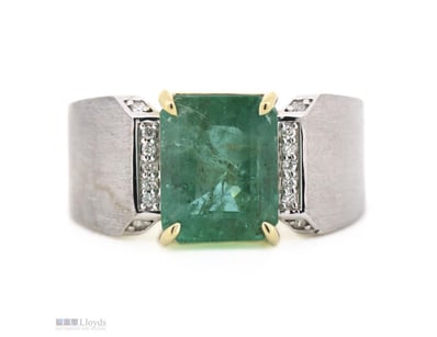 14K WHITE/YELLOW GOLD, EMERALD AND DIAMOND, DRESS ...