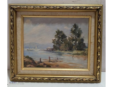 COASTAL LANDSCAPE WITH SAILBOATS BY SHEILA FORBES
...