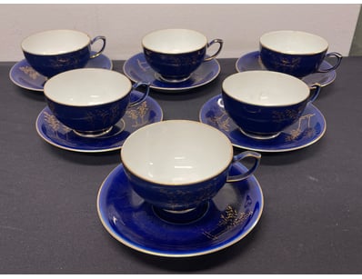 FUKAGAWA ARITA, BLUE GOLD TRIM COFFEE CUP. 6 CUPS ...