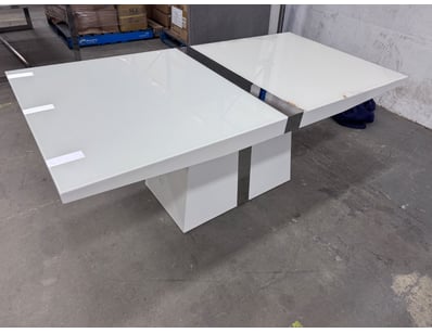 Dining Table, Modern, White, Glass, Silver Centre ...
