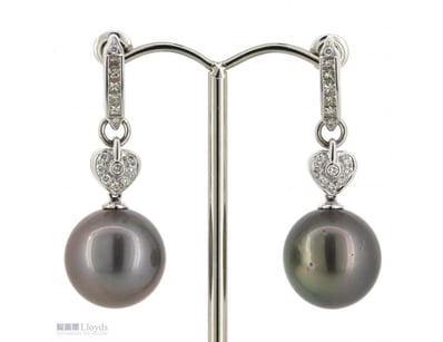 18K WHITE GOLD, BLACK CULTURED TAHITIAN PEARL AND ...