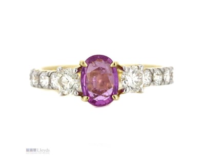 14K YELLOW GOLD, PINK SAPPHIRE AND DIAMOND, DRESS ...
