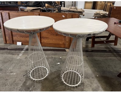 2 x white metal bar tables

