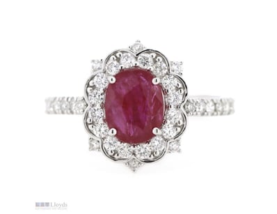14K WHITE GOLD, RUBY AND DIAMOND, DRESS RING.     ...