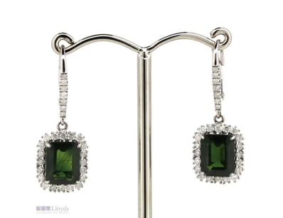 14K WHITE GOLD, GREEN SAPPHIRE AND DIAMOND, HALO D...