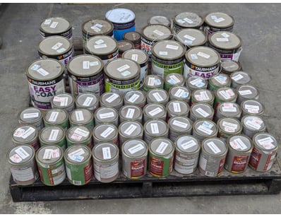 Pallet of paint, brands include Taubmans and brist...