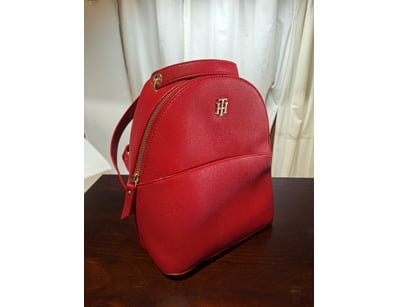 Small Backpack, Leather Style, Red Finish

