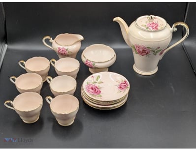 BONE CHINA AYNSLEY PORCELAIN TEA SERVICE WITH ROSE...