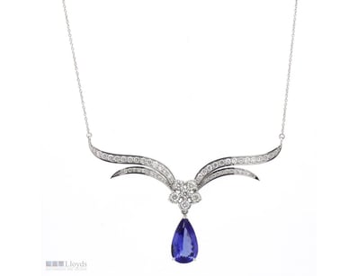 14K WHITE GOLD, TANZANITE AND DIAMOND, NECKLACE.  ...