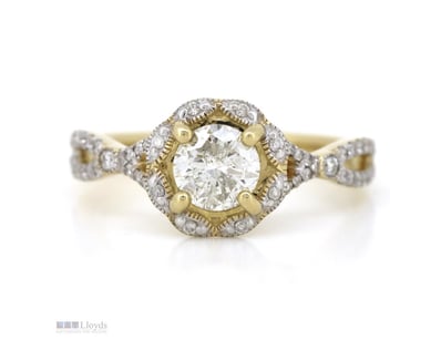 14K YELLOW GOLD AND DIAMOND, HALO DRESS RING.     ...