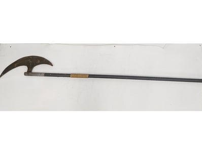 ANTIQUE POLEARM WITH CURVED BLADE AND WRAPPED HAND...