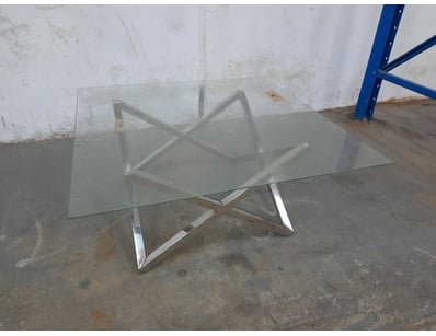 Coffee Table With Glass Top, Metal Style, Silver F...