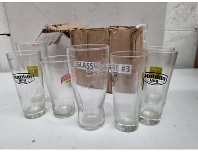 Collection of six promotional beer glasses featuri...