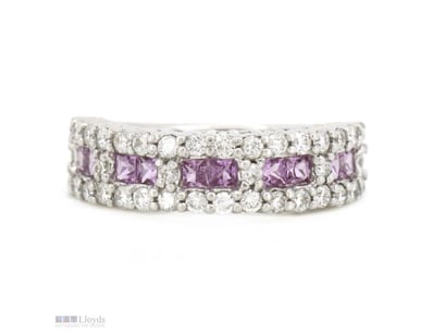 18K WHITE GOLD, PINK SAPPHIRE AND DIAMOND, BAND RI...