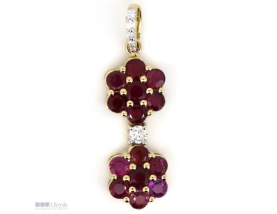 14K YELLOW GOLD, PINK SAPPHIRE AND DIAMOND, FLOWER...