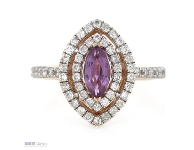 14K ROSE GOLD, PINK SAPPHIRE AND DIAMOND, DOUBLE H...
