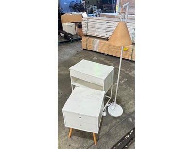Lot comprising two white timber bedroom furniture ...