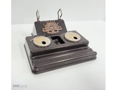 TRENCH ART - BAKELITE PEN STAND WITH CAPPED INKWEL...