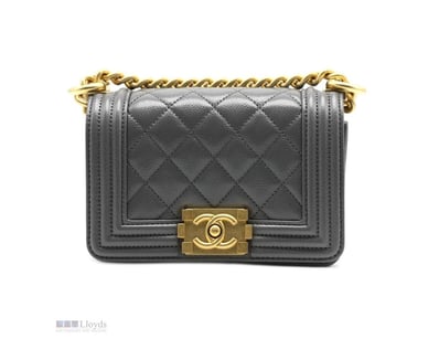 CHANEL GREY QUILTED CAVIAR LEATHER MINI BOY FLAP B...