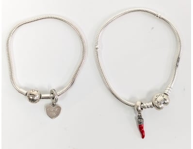 Pair of Pandora sterling silver snake chain bracel...