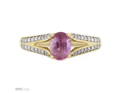 14K YELLOW GOLD, PINK SAPPHIRE AND DIAMOND, SPLIT ...