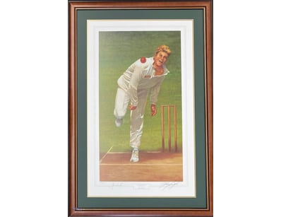 SHANE WARNE HAND SIGNED LIMITED EDITION PRINT BY D...