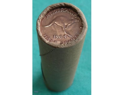 ROLL OF 1964 QEII, AUSTRALIAN HALF PENNY, LAST YEA...