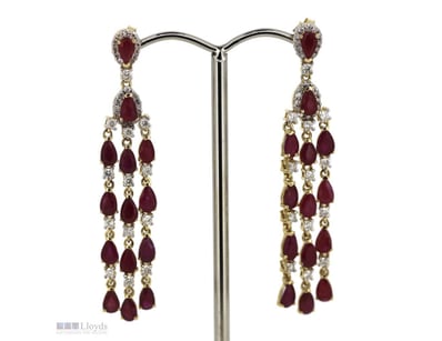 14K YELLOW GOLD, RUBY AND DIAMOND, CHANDELIER EARR...