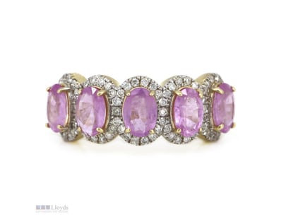 14K YELLOW GOLD, PINK SAPPHIRE AND DIAMOND, DECORA...