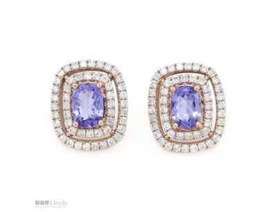 14K ROSE GOLD, TANZANITE AND DIAMOND, DOUBLE HALO ...
