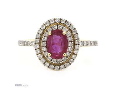 14K YELLOW GOLD, PINK SAPPHIRE AND DIAMOND, DOUBLE...