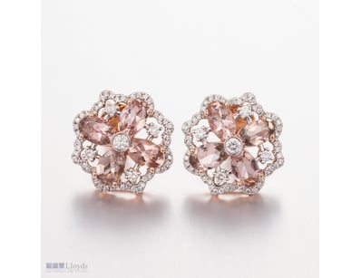 14CT ROSE GOLD TOURMALINE AND DIAMOND FLORAL STUD ...