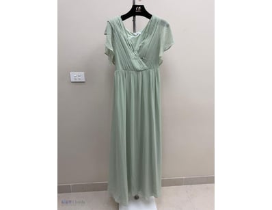 SAGE GREEN PLEATED MAXI DRESS WITH FLUTTER SLEEVES...