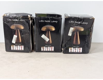 Led desk lamps x 3, 2 x gold coloured and 1 x silv...