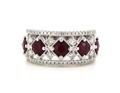 14K WHITE GOLD, RUBY AND DIAMOND, DRESS RING.     ...