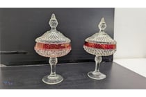 Pair of Diamond Point Pressed Glass Lidded