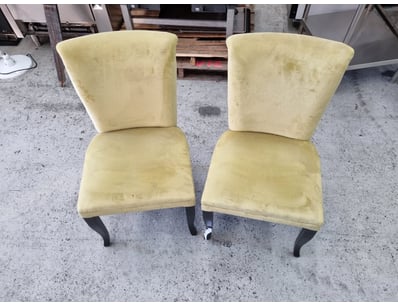 Pair of elegant dining chairs featuring pale yello...