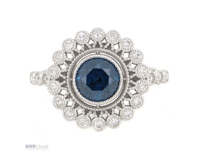 14K WHITE GOLD, FANCY BLUE DIAMOND AND DIAMOND, AN...
