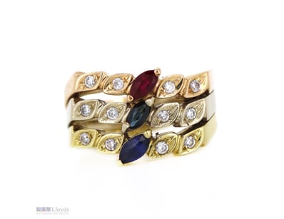 18K YELLOW/ROSE/WHITE GOLD, RUBY, EMERALD, BLUE SA...