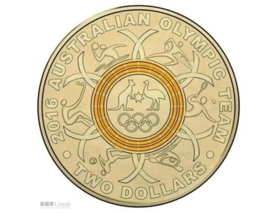 YELLOW _ ORANGE RIO OLYMPIC RING 2016 $2 AUSTRALIA...