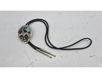 NATIVE AMERICAN-INSPIRED SILVER BOLO TIE WITH TURQ...