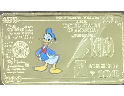 1 OUNCE WALT DISNEY GOLD PLATED-DONALD DUCK RECTAN...