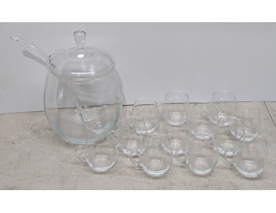 Crystal bohemian bowl and lid with ladle and colle...