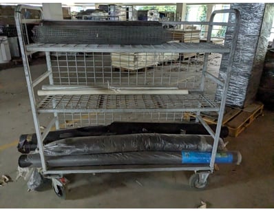 Industrial mobile storage trolley featuring three-...