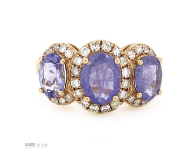 14K ROSE GOLD, TANZANITE AND DIAMOND, HALO TRILOGY...