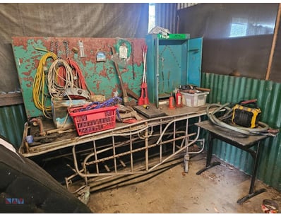 Assorted Tools & Repurposed Hospital Bed/Workbench...