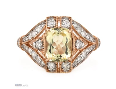 14K ROSE GOLD, GOLDEN BERYL AND DIAMOND, ART DECO ...