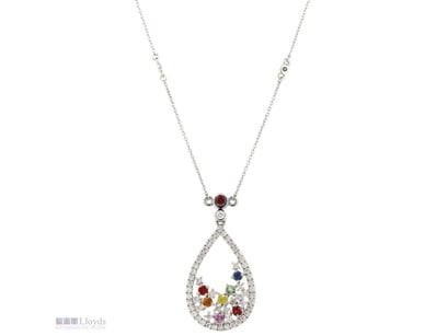 14K WHITE GOLD, MULTI-COLOURED SAPPHIRE AND DIAMON...
